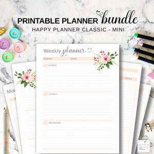 Klassisches Happy Planner Insert Printable Kit, Mini Happy Planner Einlagen, Undatierter Monatsplaner, Wochenplaner Refill, Notizen Seite Printable