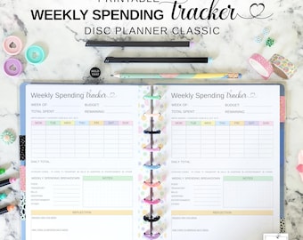 Spending Tracker Weekly Planner Insert, Printable Finance Planner Page, Fit Happy Planner Classic, Rainbow Pastel Colors