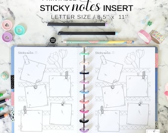 Sticky Notes 11 Disc Planner Fit Big Happy Planner Insert, Printable Letter Size Discbound Planner Note Taking Pages, Bullet Journal Style