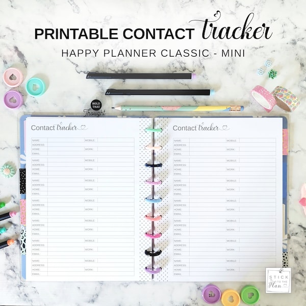 Printable Contact Tracker Happy Planner Classic Insert, Mini HP Address Book Refill, Minimalist Contact Address Email Phone Number List Page