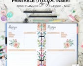 Recipe Planner Printable Insert Fit Happy Planner Classic & Mini, Discbound Recipe Page, Disc Planner Floral Recipe Card