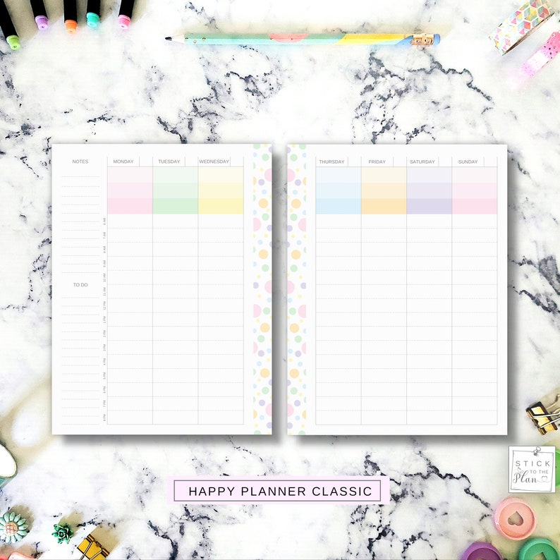 Weekly Hourly Printable Happy Planner Insert, Classic & Mini HP Undated ...