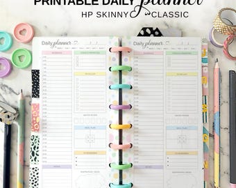 CUSTOM Printable Daily Planner Pages Skinny Classic Happy Planner Insert, HP Half Sheet Half Hourly Daily Schedule, Pastel Discbound Refill