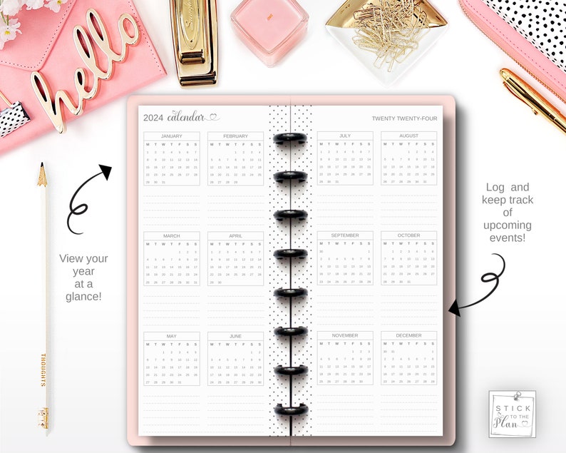 Yearly Calendar 2024 Printable Happy Planner Skinny Classic Insert