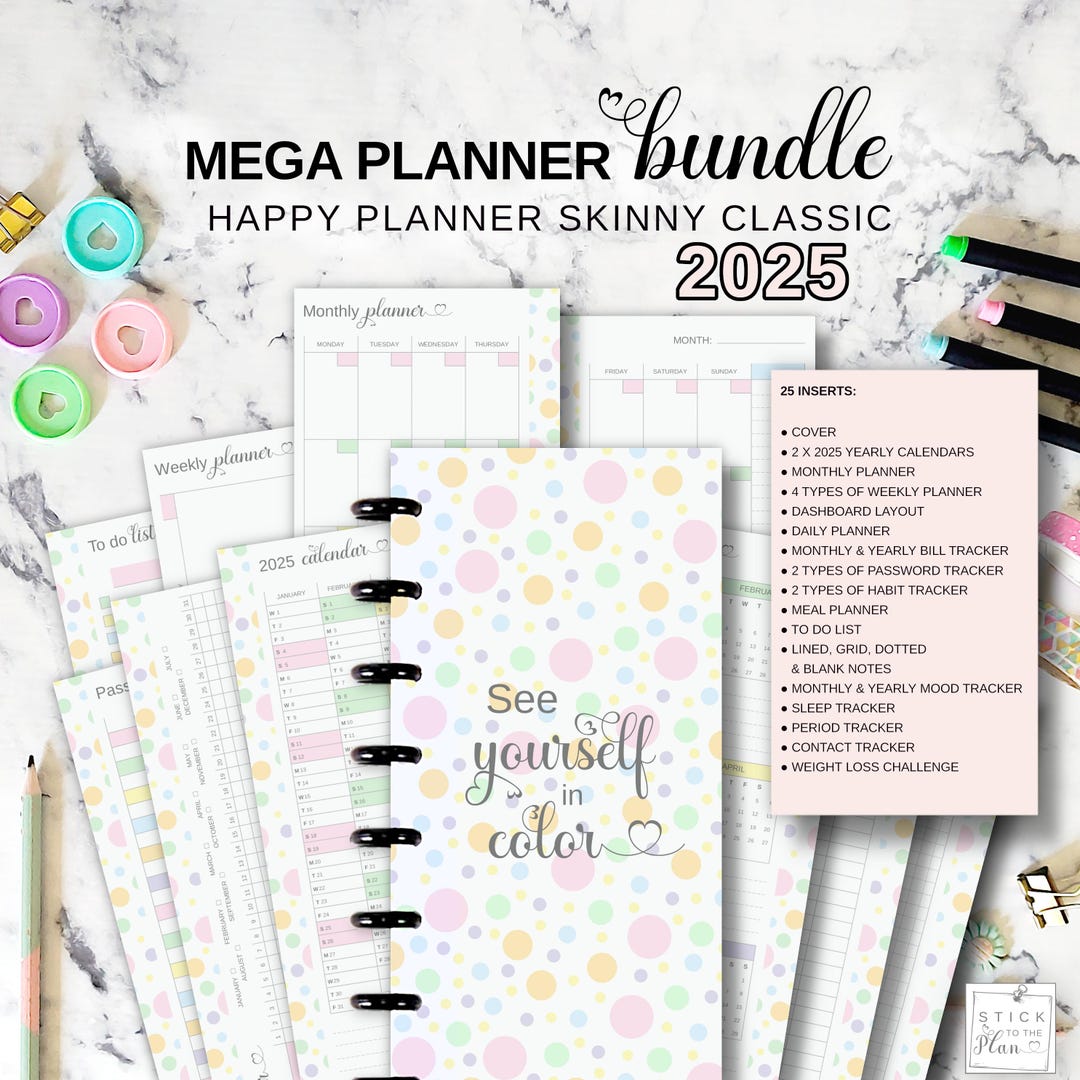 Skinny Classic Happy Planner Inserts, Printable HP Half Sheet Monthly ...