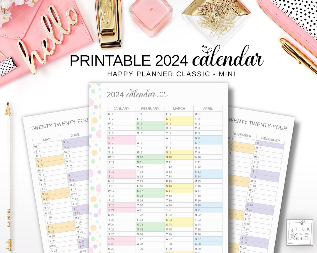Printable Yearly Calendar 2024 Happy Planner Classic Insert - Etsy