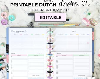 Dutch Doors Weekly Planner Editable Fit Big Happy Planner, Lined Printable & Fillable Undated Daily Inserts with Vertical Weekly View