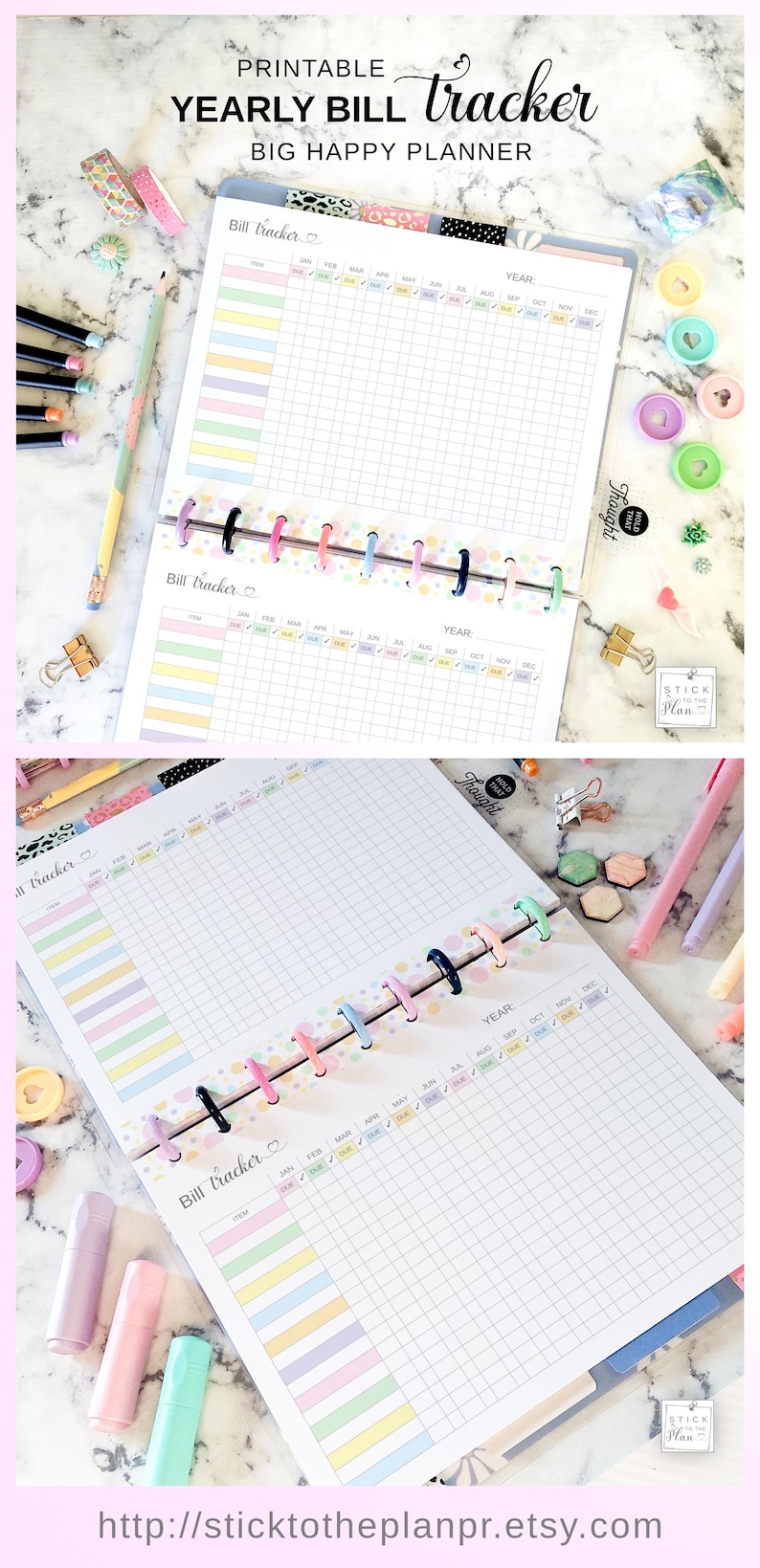 Yearly Bill Tracker 11 Disc Planner Insert Fit Big Happy Planner ...