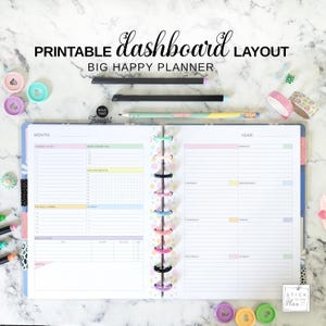 Inserto imprimible para el diseño del tablero de mandos, planificador grande Happy Planner, recambio semanal sin fecha en tamaño carta, vista general de la semana en dos páginas en colores pastel arcoíris