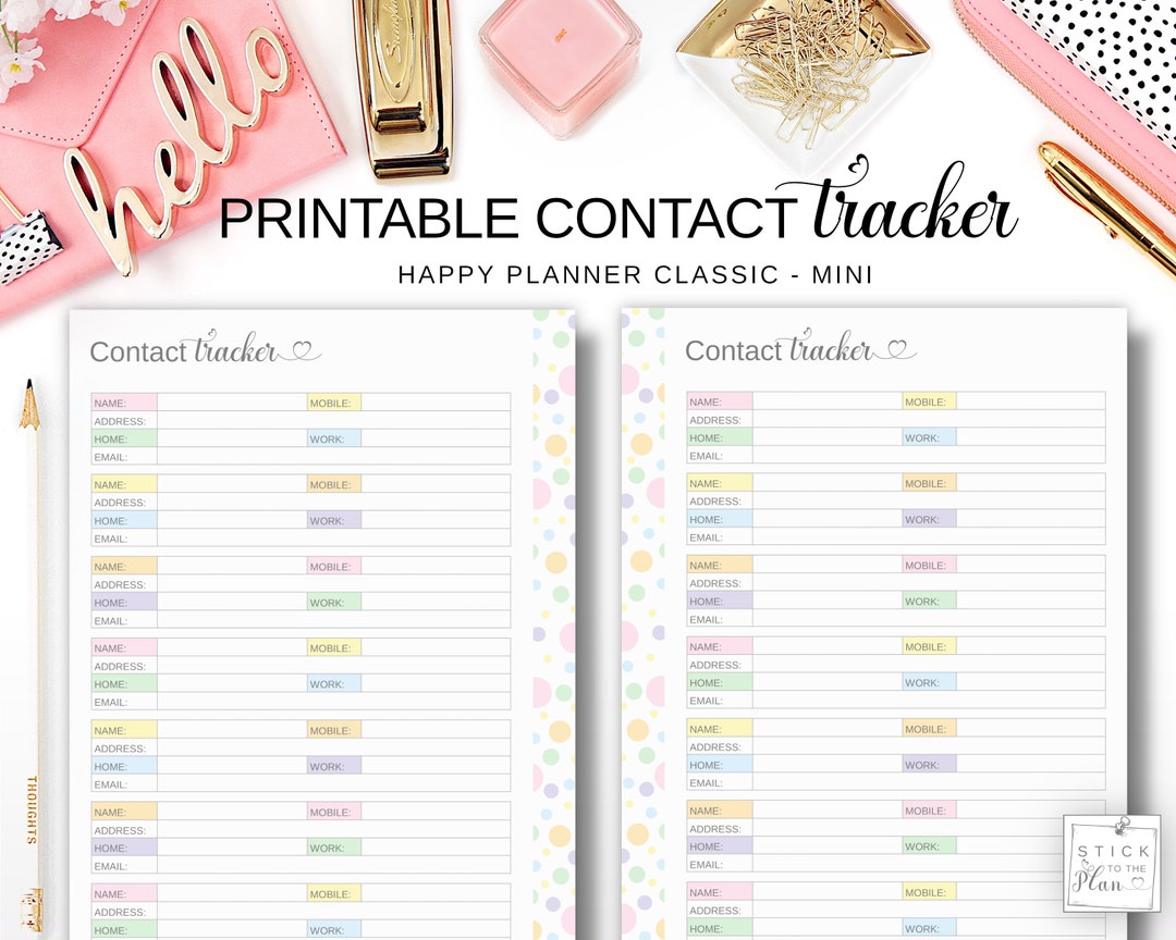 Contacts Printable Insert Happy Planner Classic and Mini, Contact List