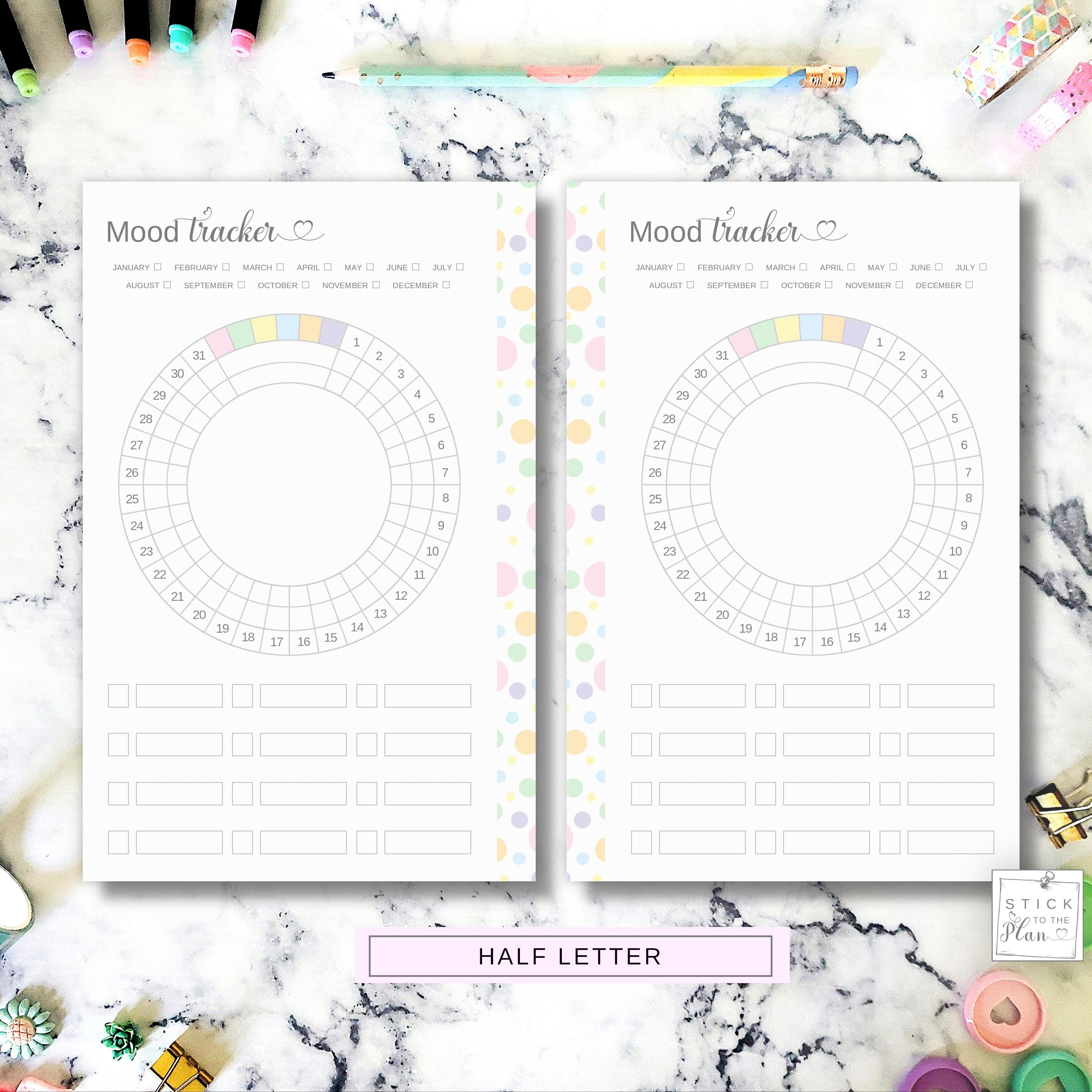 A5 Mood Tracker Circle Printable Planner Insert, Half Letter Circular ...