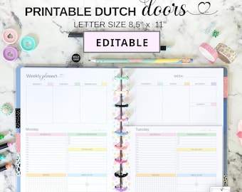 Editable Dutch Doors Planner Fit Big Happy Planner, Printable & Fillable Undated Vertical Weekly Insert with Daily Pages, Letter Size PDF