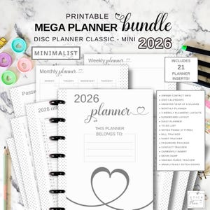 Printable Disc Planner Insert Bundle Fit Happy Planner Classic and Mini, Yearly Monthly Weekly Calendar, Dashboard Layout and Dutch Doors