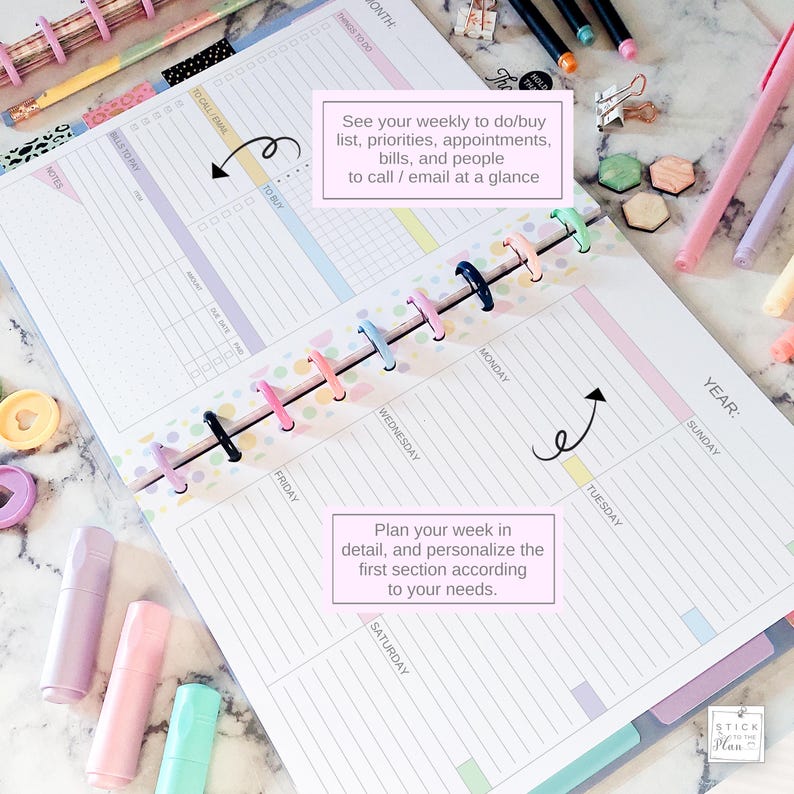 Dashboard Layout Sunday Start Fit Happy Planner Classic & Mini, Printable Weekly Insert, Undated Week at a Glance Calendar on Two Pages Bild 3