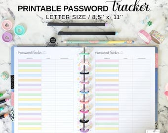Passwort-Tracker Einsatz für Big Happy Planner, druckbares Pastell Passwörterbuch im Letter-Format, 11 Disc-Planer Website & Benutzernamen-Verlauf
