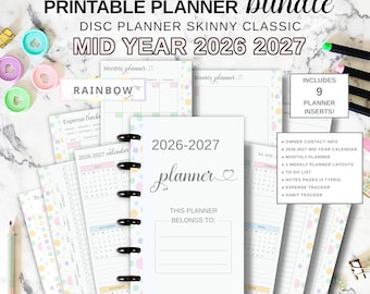 2026 2027 Mid Year Planner Inserts Printable Bundle Fit Happy Planner Skinny Classic, School Year Planner July To June, Weekly Monthly Pages