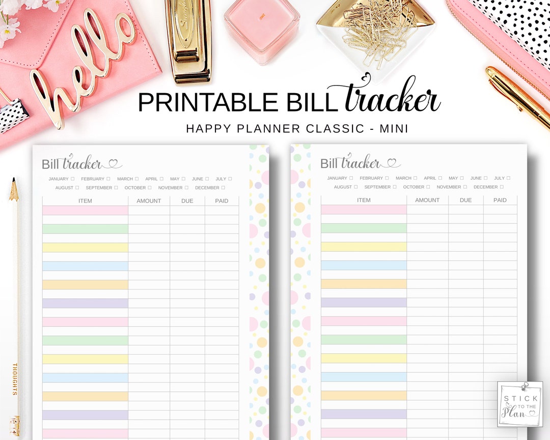 Bill Tracker Happy Planner Insert, Printable HP Classic Bill Pay ...