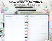 5 Day Weekly Planner Printable Fit Big Happy Planner, Letter Size Undated Week on 2 Pages for Teachers, Vertical Weekly Calendar at a Glance