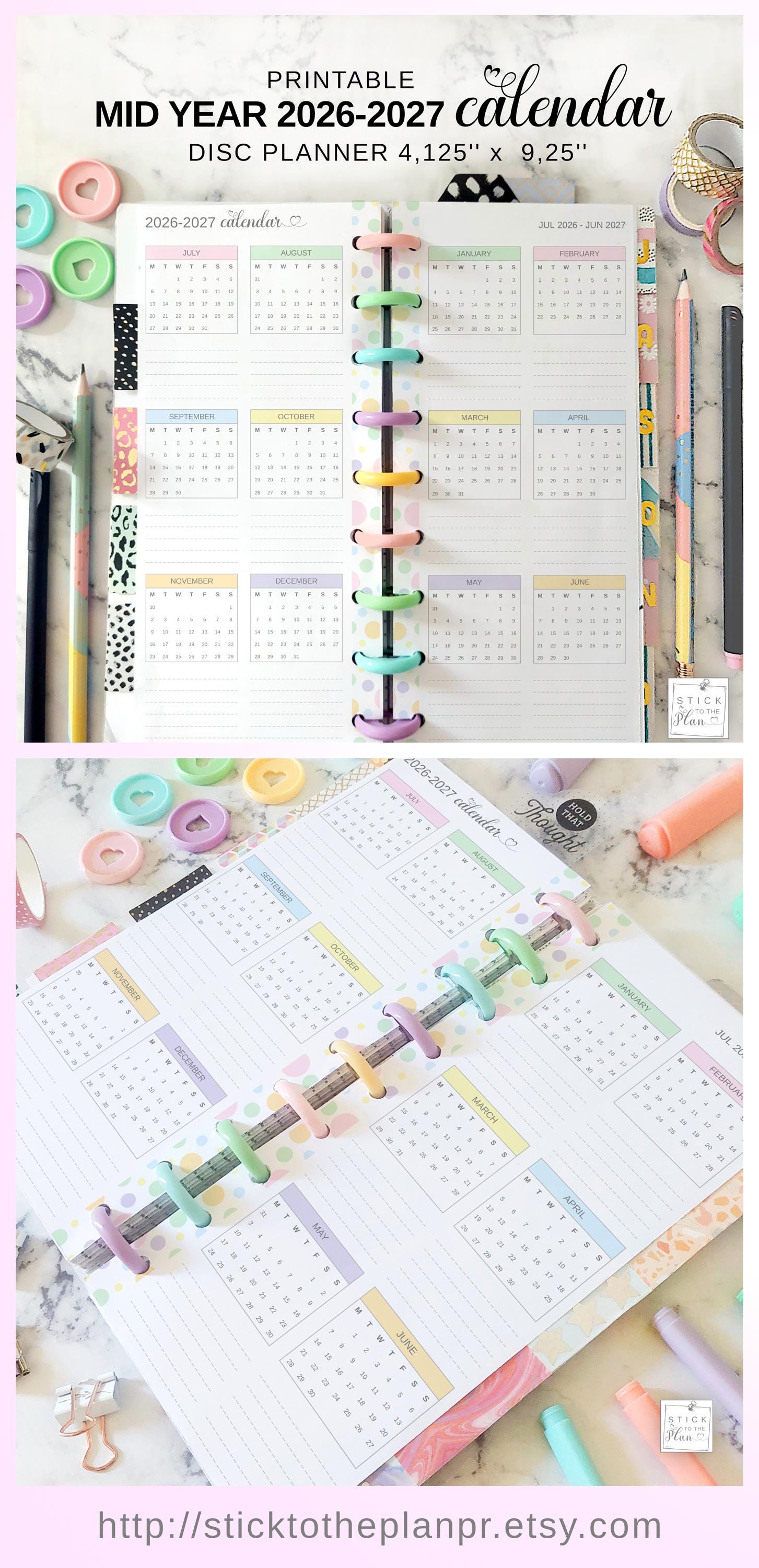 July to June Calendar 2026 2027, Mid Year Printable Planner Insert Fit