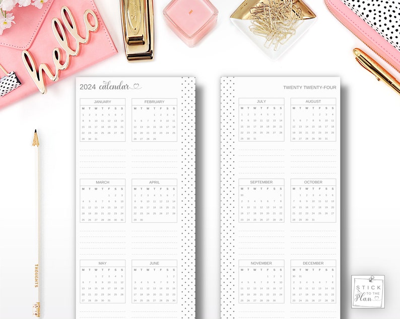 Yearly Calendar 2024 Printable Happy Planner Skinny Classic Insert