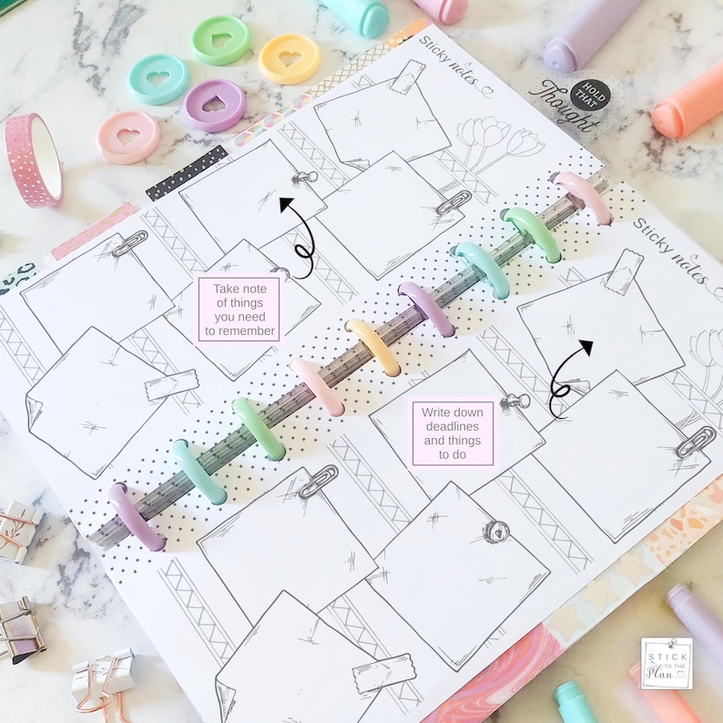 Discbound Ring. Note Sticky Notes Printable Insert Fit Happy Planner Skinny Classic, Disc ...