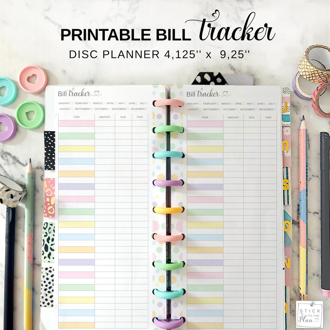 Monthly Bill Tracker Printable Fit Happy Planner Skinny Classic, Half ...