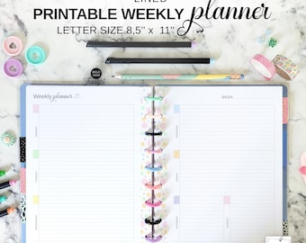 Lined Horizontal Weekly Insert Fit Big Happy Planner, Letter Size Printable Week on 2 Pages, 11 Disc Planner Undated Week at a Glance