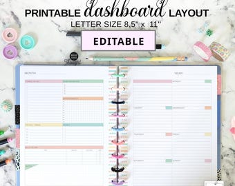 Weekly Dashboard Layout Editable Insert Fit Big Happy Planner, Undated Two Page Week at a Glance Calendar, Letter Size, Printable & Fillable