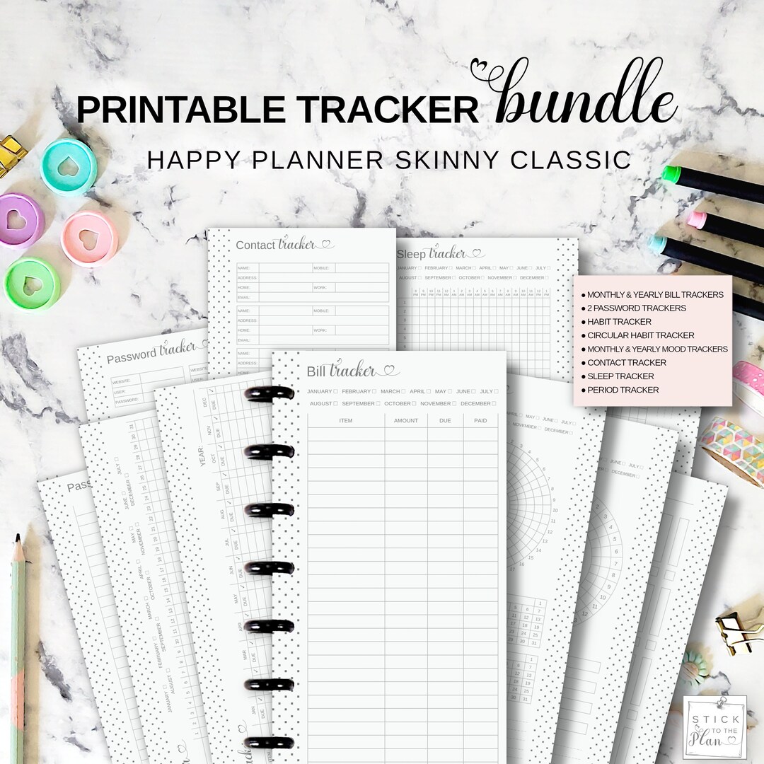 HP Skinny Classic Printable Tracker Bundle, Bill Payment Checklist ...