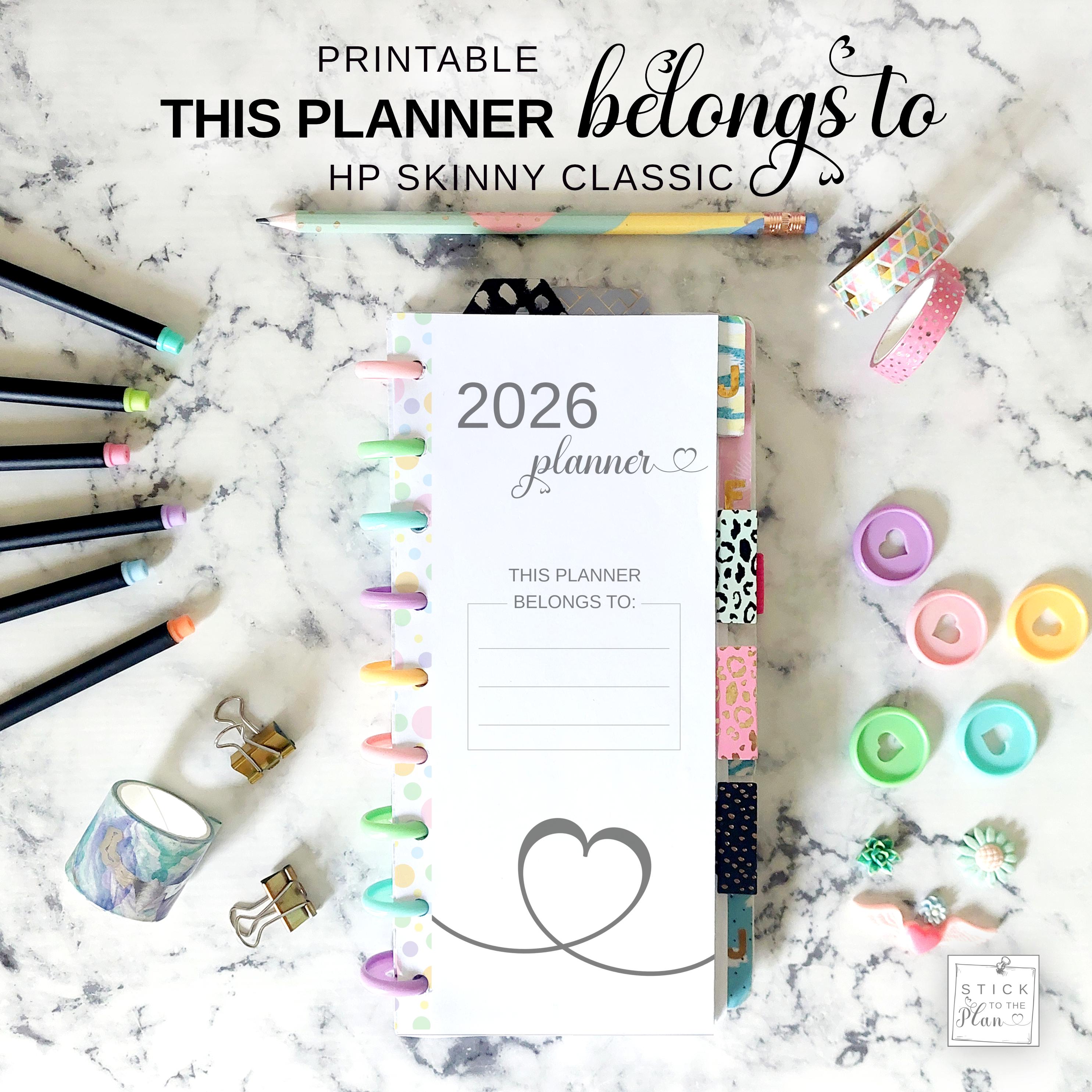 Printable This Planner Belongs To Happy Planner Skinny Classic 2026 Insert, HP Half Sheet Owner Contact Information, Return to Owner Page