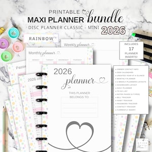 Disc Planner Printable Bundle of Inserts Fit Happy Planner Classic & Mini, Dashboard Layout, 2026 Calendars, Daily Monthly Weekly Pages