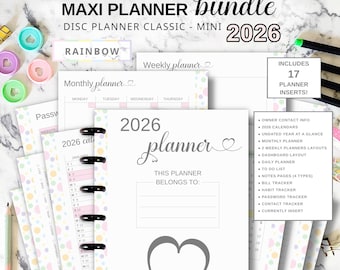 Disc Planner Printable Bundle of Inserts Fit Happy Planner Classic & Mini, Dashboard Layout, 2026 Calendars, Daily Monthly Weekly Pages