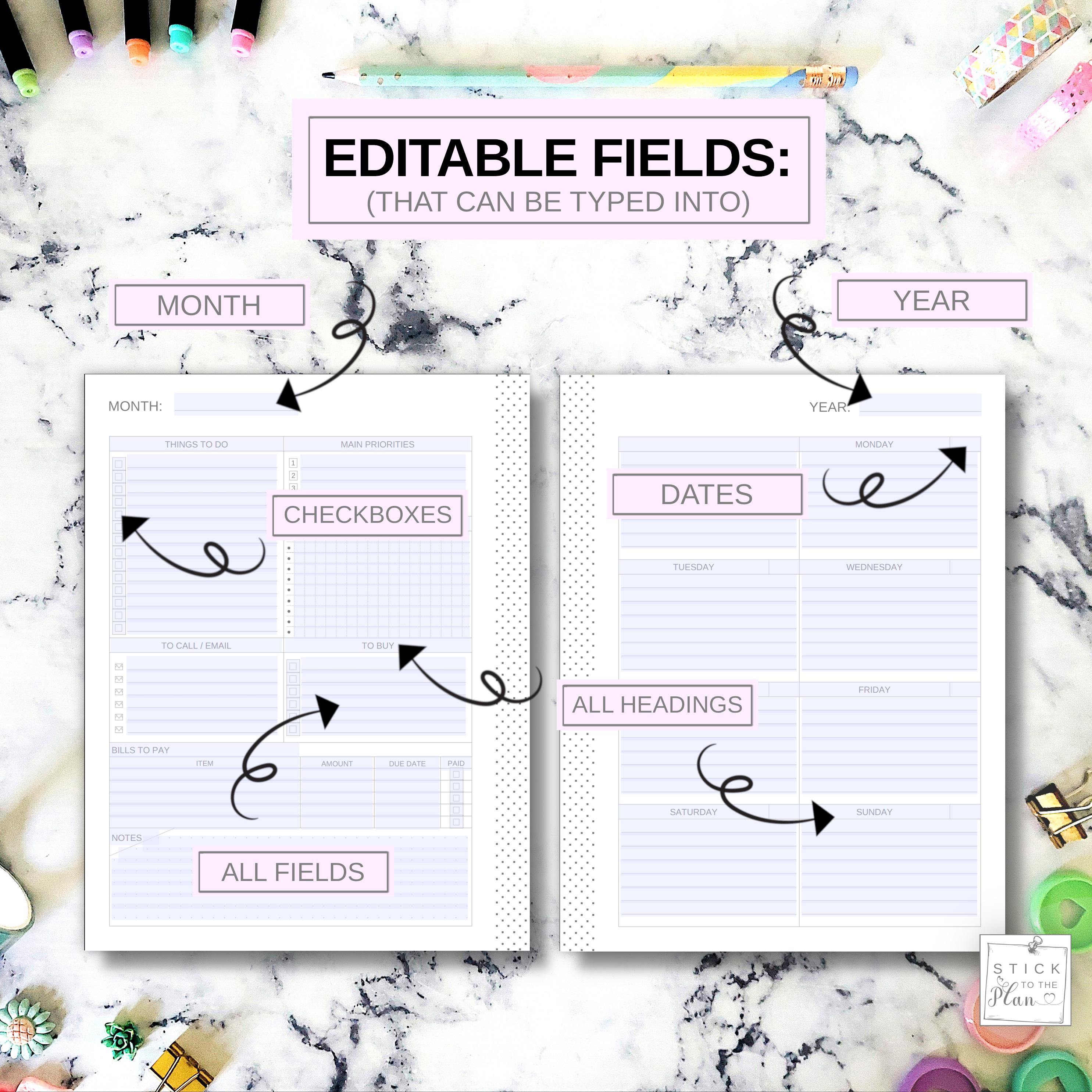 Happy Fill Form Fillable Dashboard Layout Fit Big Happy Planner, Editable and Printable ...