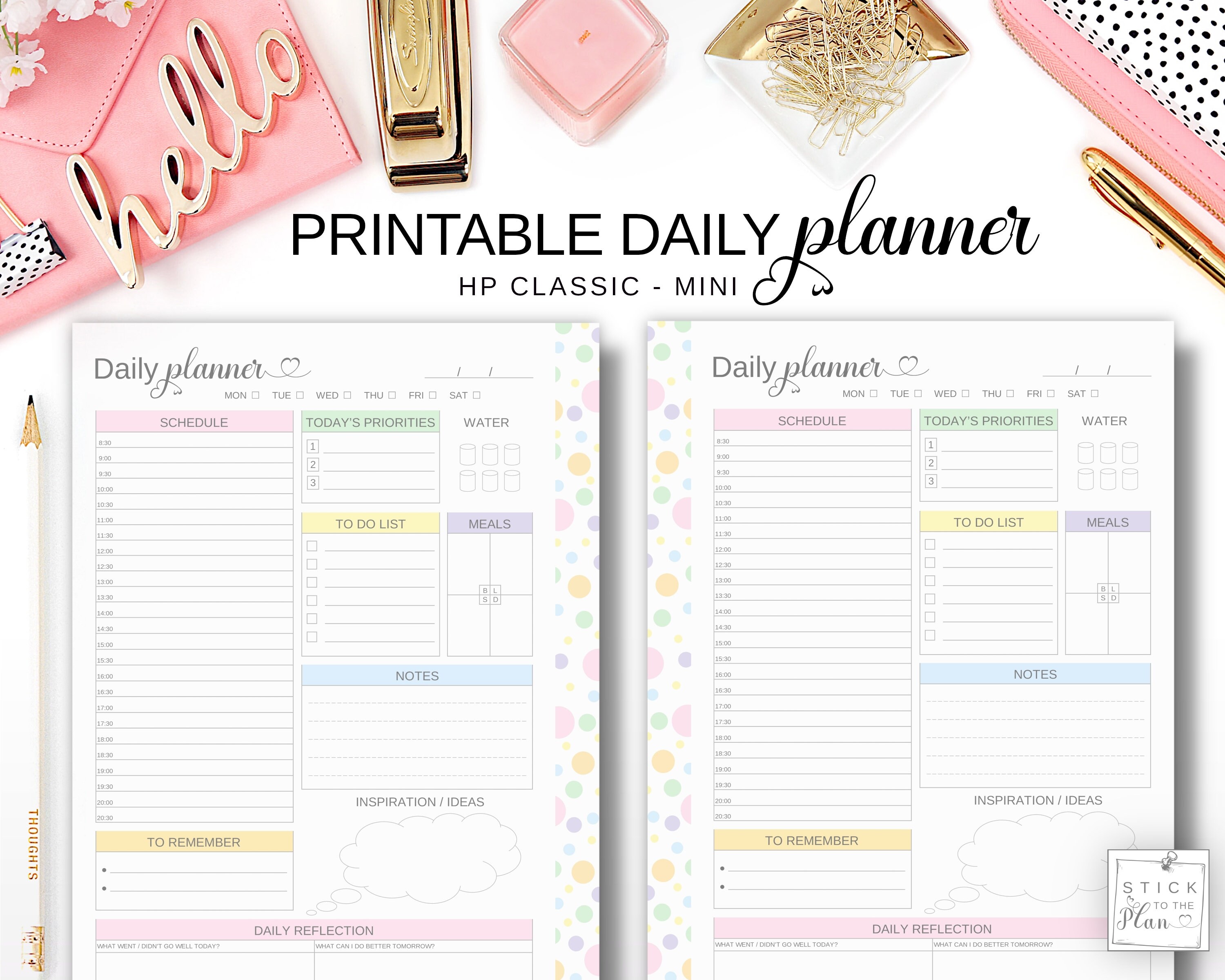 Printable Daily Planner Pages Happy Planner Classic Insert, HP Mini