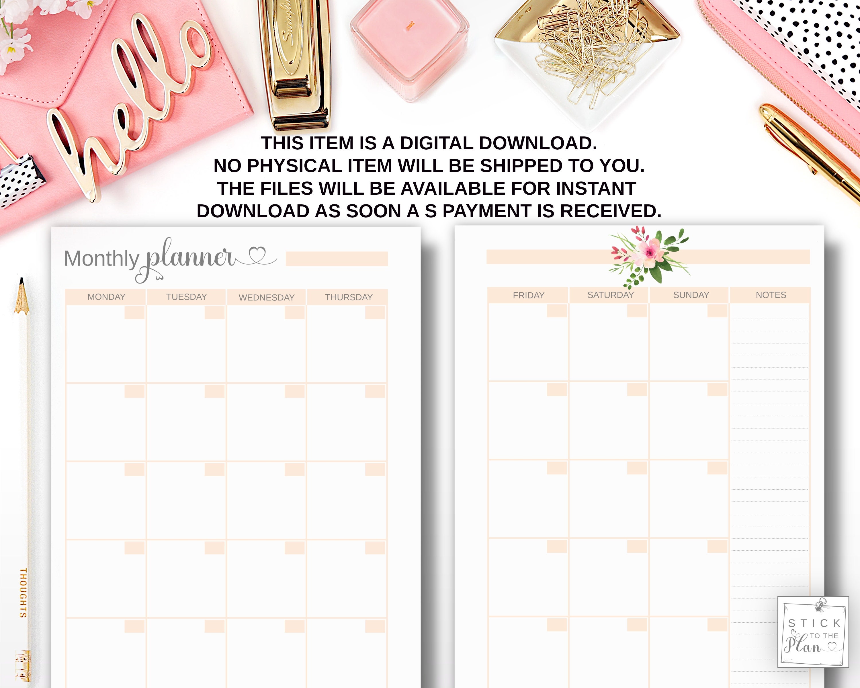 Classic Happy Planner Monthly Printable Insert on Two Pages, Mini HP ...
