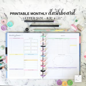 Monatliches Dashboard druckbare 11 Disc Planer Einlage Fit Big Happy Planner, Letter Größe undatierter Monat auf 2 Seiten, Discgebundener Monat auf einen Blick