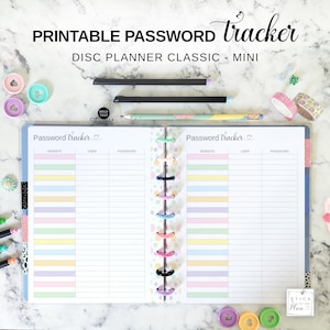 Password Tracker Disc Planner Insert Fit Classic & Mini Happy Planner, Printable Discbound Password Keeper Book in Rainbow Pastel Colors
