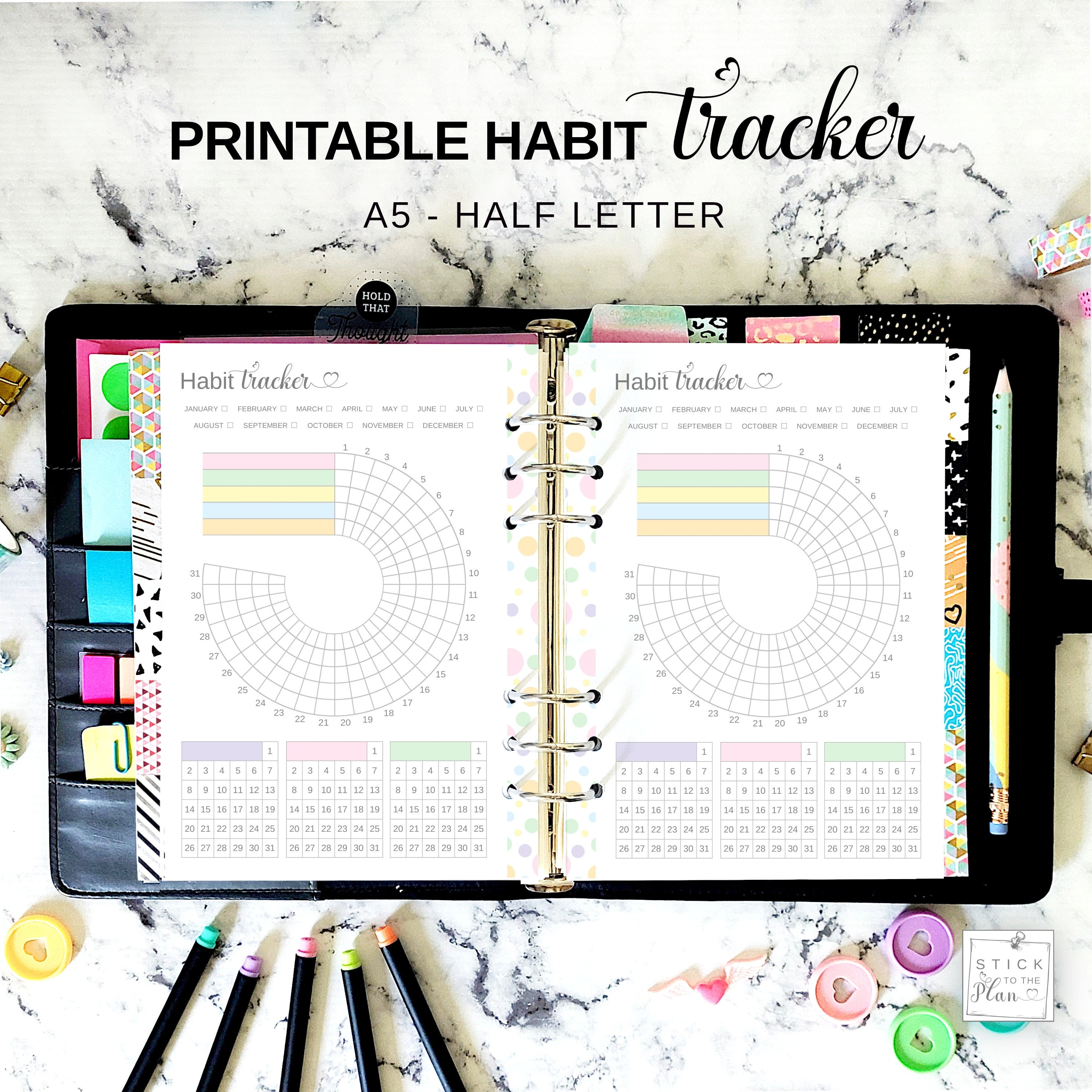 Habit Tracker Circular A5 Planner Insert, Printable Half Letter Circle ...