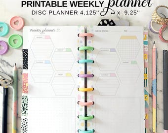 Lined Weekly Planner Insert Fit Skinny Classic Happy Planner, Printable Half Sheet Undated Week on Two Pages, Discbound Refill PDF