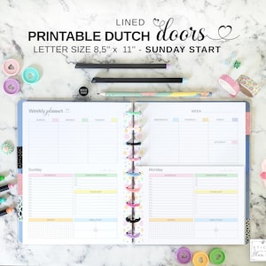 Sunday Start Dutch Doors Printable Planner Insert Fit Big Happy Planner, Letter Size Undated Lined Week at a Glance with Daily Pages