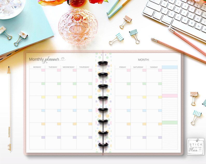 Undated Monthly Calendar Happy Planner Classic Printable Mini Etsy