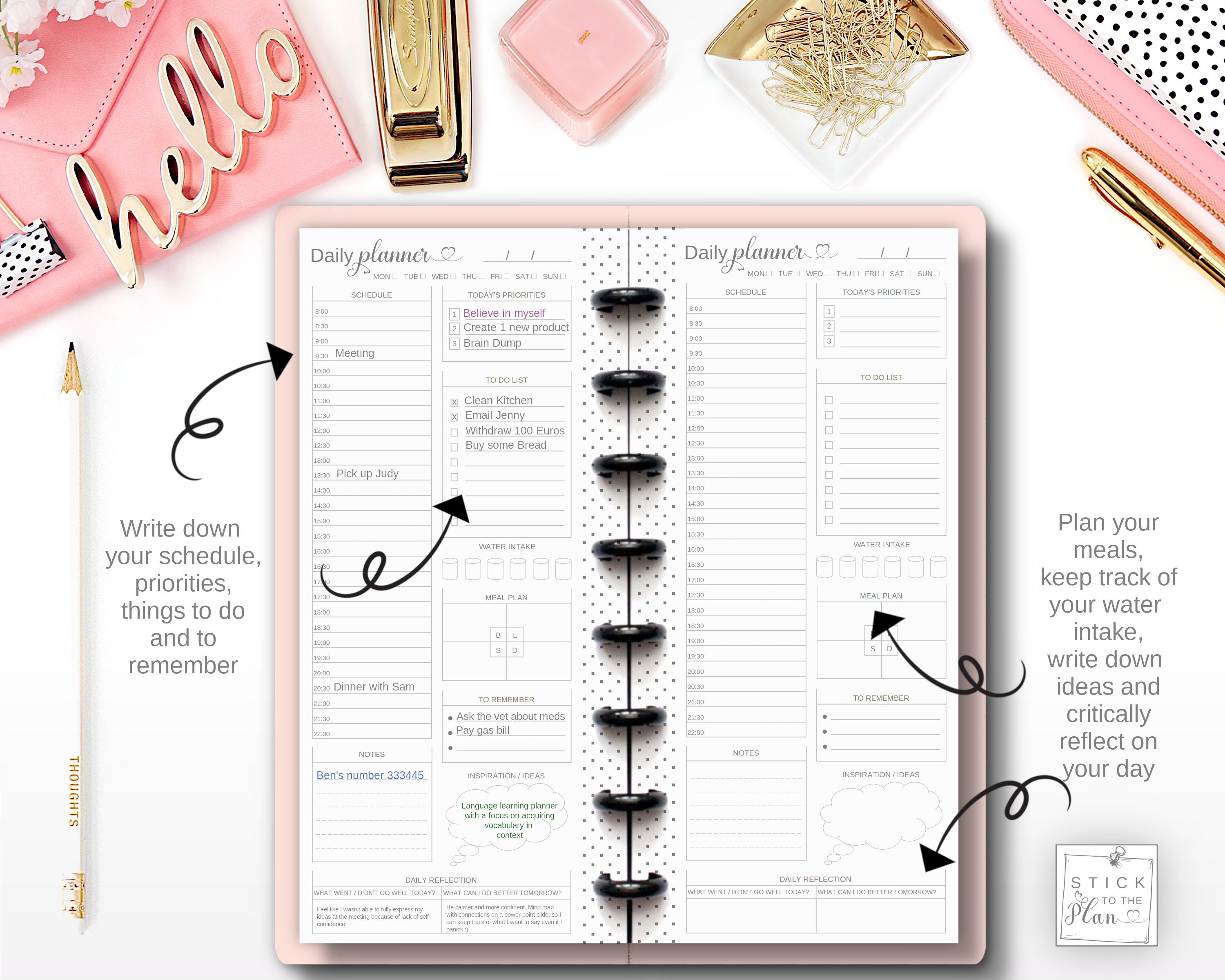 Daily Planner Printable Happy Planner Half Sheet Undated Pages ...