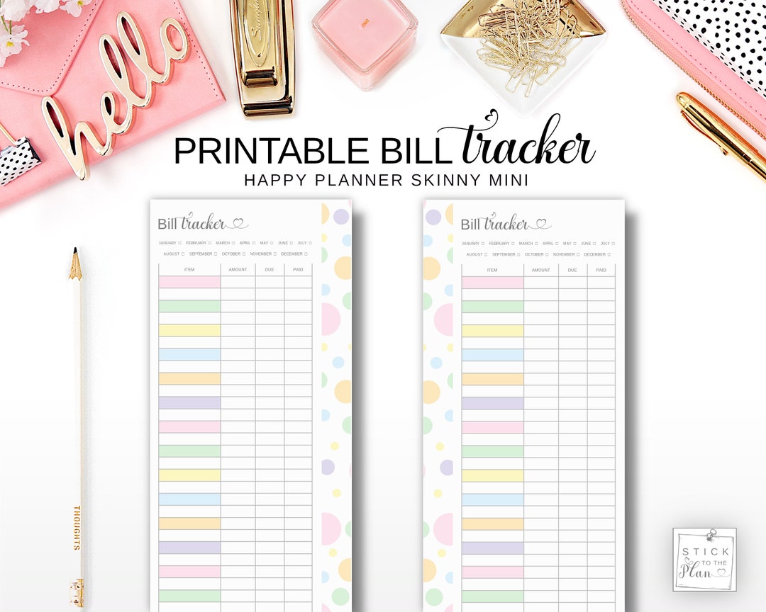 Skinny Mini Happy Planner Bill Tracker Insert Printable Bill - Etsy
