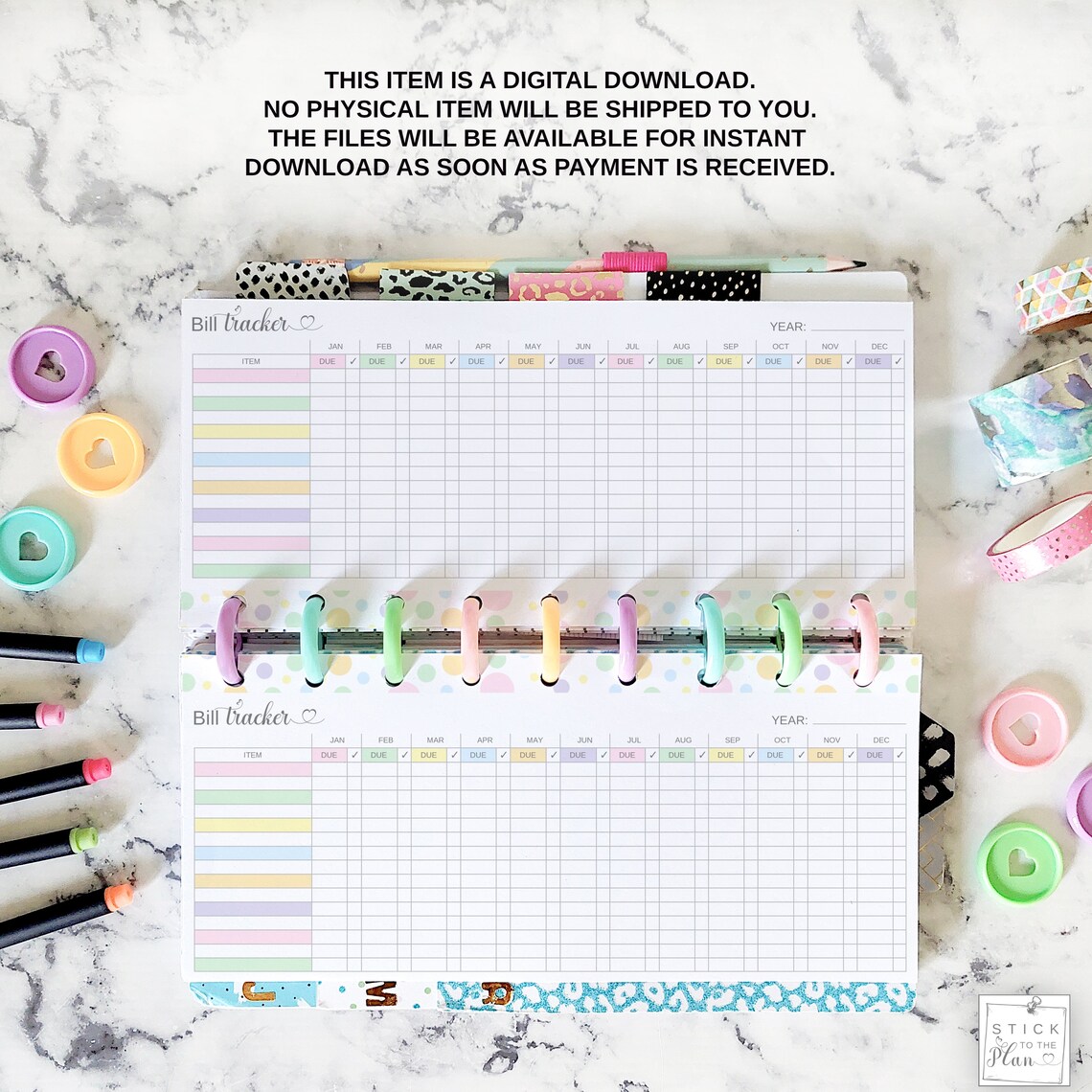 Yearly Bill Tracker Printable Insert Fit Skinny Classic Happy Planner ...