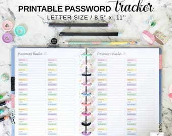 Printable Password Tracker 11 Disc Planner Insert Fit Big Happy Planner, Letter Sized Pastel Website, Username and Password Keeper Book