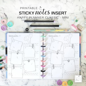 Sticky Notes Happy Planner Classic Insert, Mini Planner Discbound stampabile Pagine per prendere appunti, Bullet Journal Style Notes Carta per scrivere