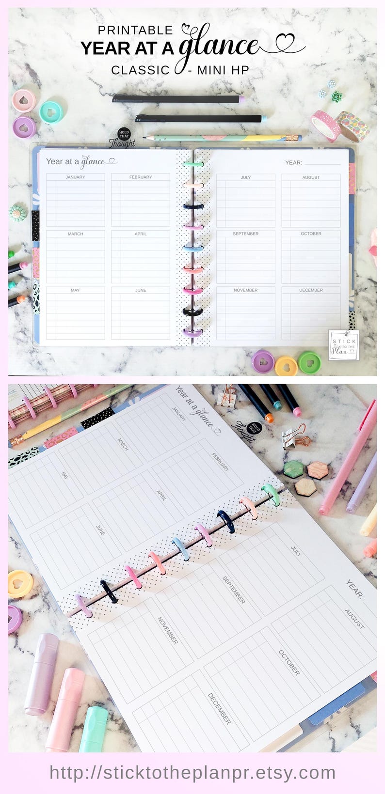 Undated Year at a Glance Printable Insert Fit Happy Planner Classic ...