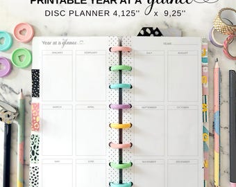 Jaarplanner afdrukbare invoeging Fit Happy planner mager klassiek, half vel twee pagina's jaar in één oogopslag, logboek belangrijke datums