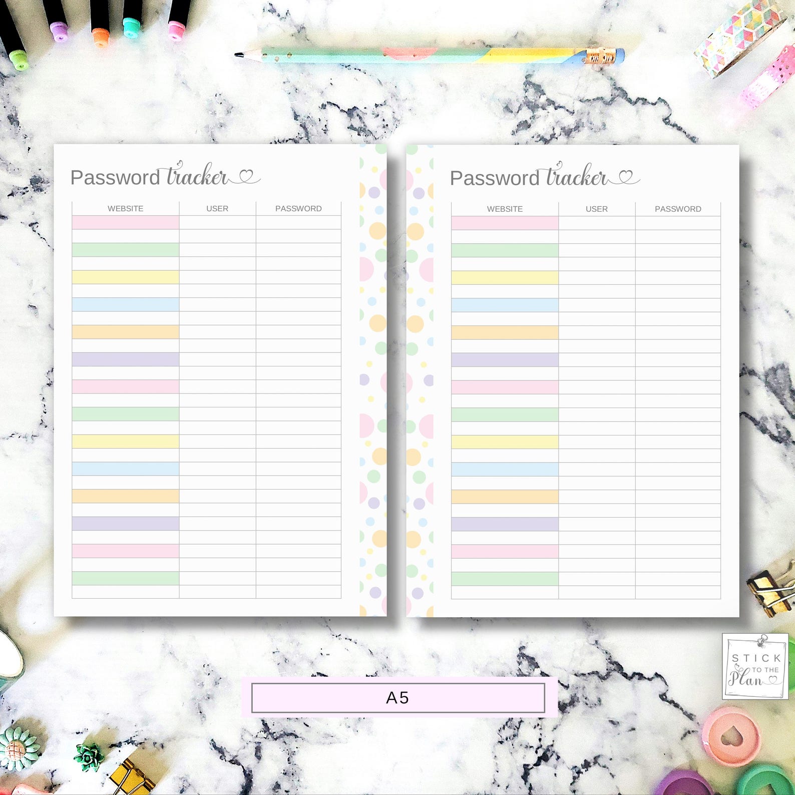 Password Tracker Printable A5 & Half Letter Planner Insert, Pastel ...