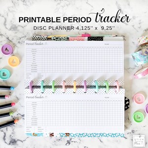 Period Tracker Printable Disc Planer Einlage Fit Happy Planner Skinny Classic, halbes Blatt Discbound Jährliches Menstruationszyklus & symptome Log Bild 1